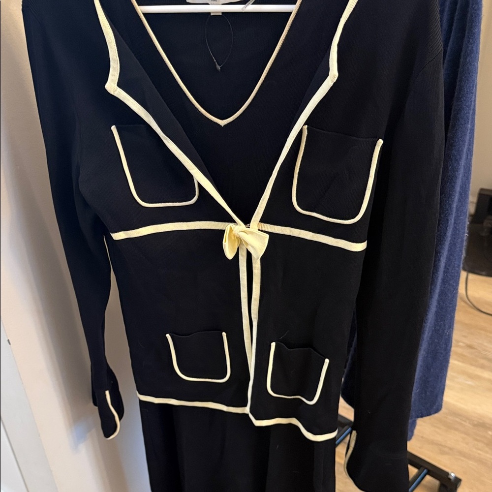 Vertigo cardigan and sleeveless dress set with yellow piping